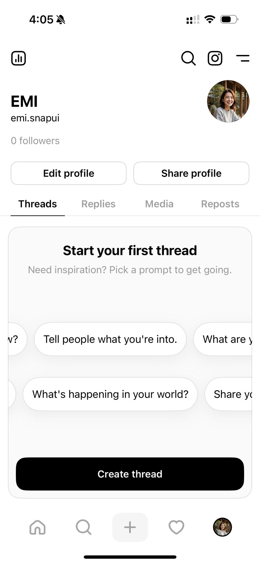 ThreadsのProfile画面