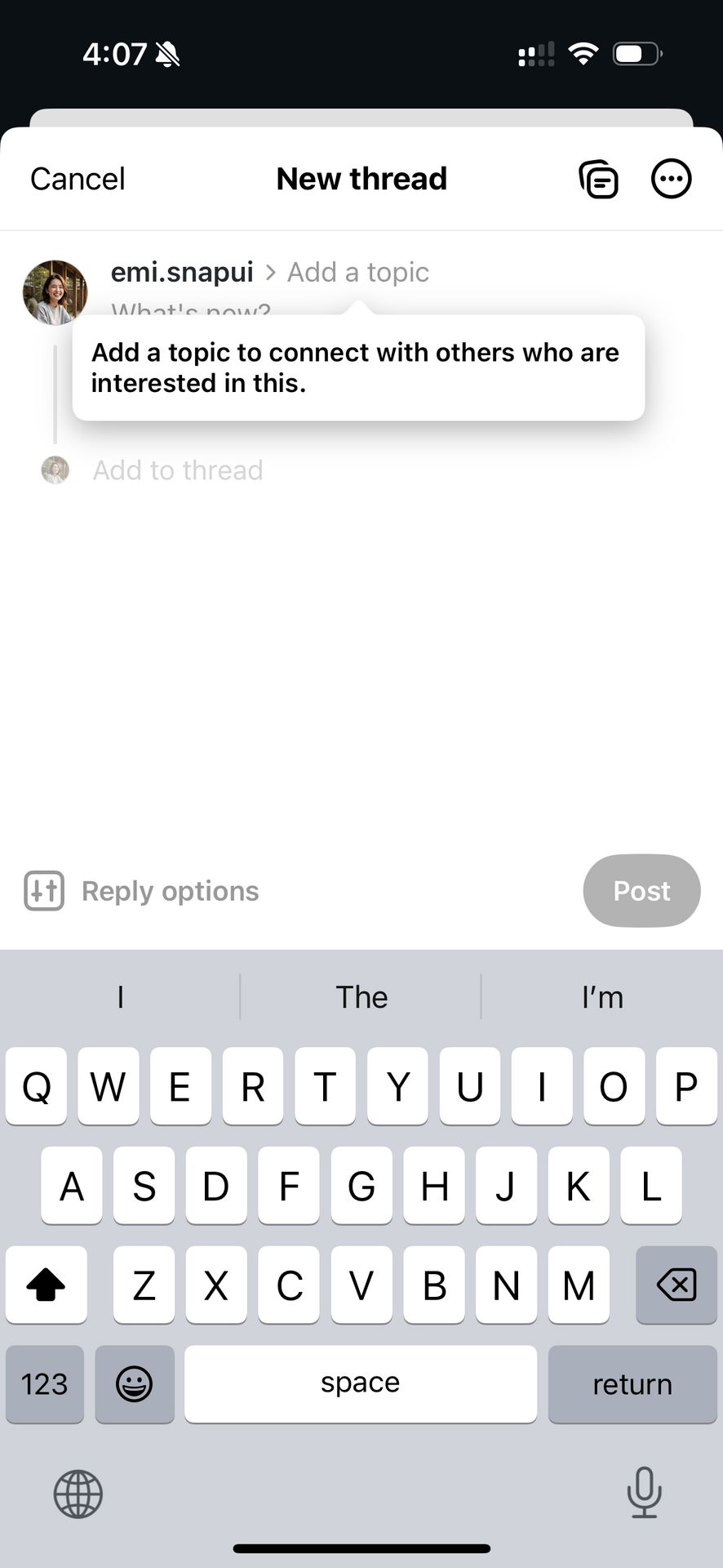 ThreadsのAdd画面